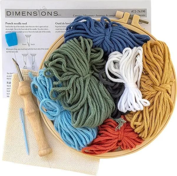 72-76390 Набір для вишивки в килимовій техніці Кемпінг Dimensions з п'яльцями 1077718 фото