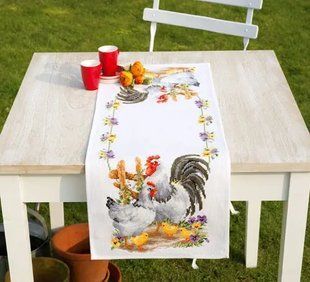 PN-0145793 Набір для вишивання хрестом (доріжка на стіл) Vervaco Family of chickens "Куряча сім'я" 1060340 фото