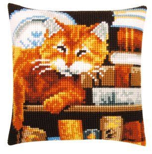 PN-0163873 Набір для вишивання хрестом (подушка) Vervaco Cat and Books "Кіт та книги" 1066467 фото