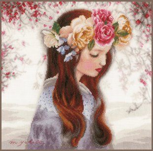 PN-0184498 Набір для вишивки хрестиком LanArte, 32х32, льон 30, The Day when Flower Дівчинка у вінку. 1070608 фото