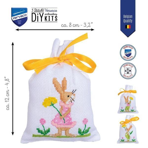 PN-0200379 Набір для вишивання хрестом (мішечки для саше) Vervaco Easter Bunnies Великодні кролики 1077845 фото