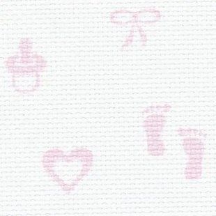 3706/4249 Aida Petit Point 14 (ширина 110см) білий з рожевим дитячим принтом, канва Zweigart 1051889 фото