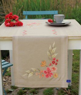 PN-0155171 Набір для вишивання хрестом (доріжка на стіл) Vervaco Pink Flowers "Рожеві квіти" 1062754 фото
