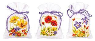 PN-0145823 Набір для вишивання хрестом (мішечки для саше) Vervaco Summer flowers "Літні квіти" 1073277 фото