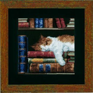 PN-0147121 Набір для вишивки хрестом Vervaco Cat sleeping on bookshelf "Кішка, яка спить на книжковій полиці" 1062150 фото
