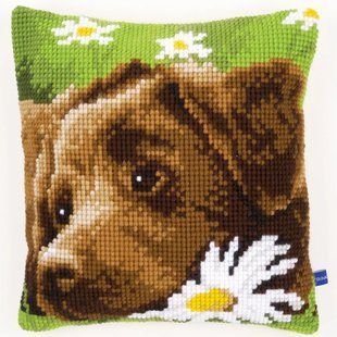PN-0153855 Набір для вишивання хрестом (подушка) Vervaco Chocolate Labrador "Шоколадний лабрадор" 1060379 фото